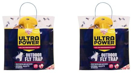 Zero In Ultra Power Outdoor Fly Trap. Disposable, Resealable, Outdoor Use, Holds up to 20,000 Flies (Pack of 2)