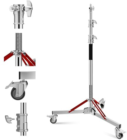 Soonpho WS-300 Pro Light Stand 100% Acier Inoxydable Pied de lumière C avec roulettes et Potence,Metal Heavy C-Stand Poids Lourd Hauteur Max. 300 cm (9,84 Pieds) pour réflecteurs,monolampes