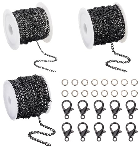 PH PandaHall 36 Fuß Panzerkettenglied 2/3/5mm Gedrehte Kettenglieder Schwarze Metall Bastelkette Mit 100 Stück 4mm Offenen Biegeringen Und 20 Stück Karabinerverschlüssen Für Selbstgemachte Halsketten
