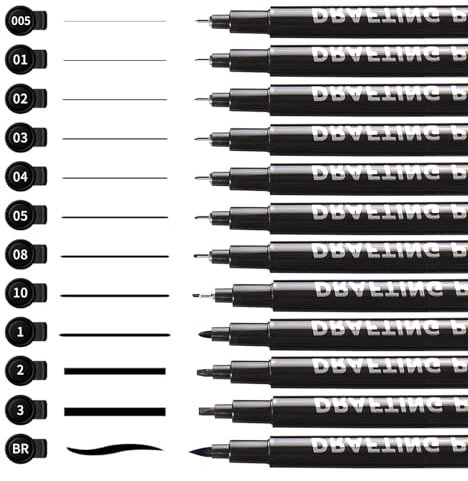 CRESZZLE Set di pennarelli neri,set di 12 pennarelli da disegno professionali,inchiostro senza acidi,resistenti allo sporco,impermeabili e ad asciugatura rapida,Ideali per bambini,artisti,tecnici