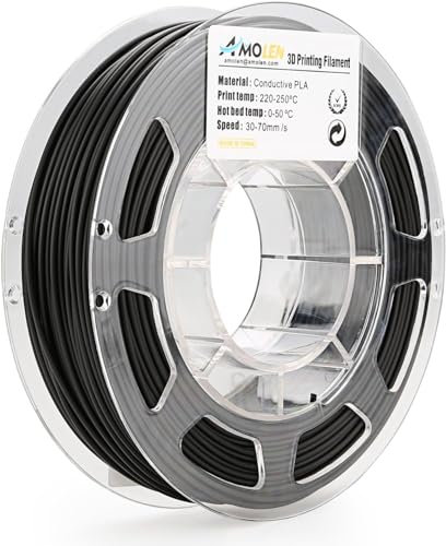 AMOLEN 3D Drucker Filament, Leitfähiges Schwarzes PLA Filament 1.75mm, 200G(0.44lb), Inkl Muster Kupfer Filament