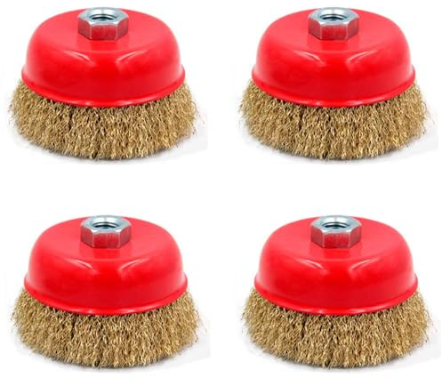 Acan Tradineur Lot de 4 brosses en fil pour meuleuse d'angle - Brosse en acier pour bois et métal - Ponçage et polissage, élimination de rouille, bavures - Ø 125 mm