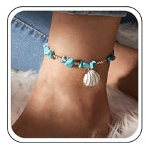 Inilbran Boho Muschel Knöchel Armbänder Blau Türkis Fußkettchen Armband Gold Muschel Baumeln Knöchel Armband Unregelmäßig Türkis Stein Fußkettchen Fußkette Schmuck Für Frauen Und Mädchen