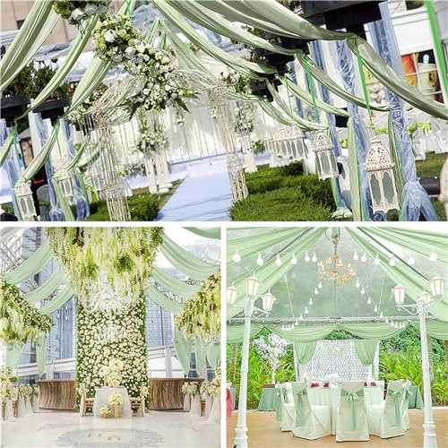 Highdi Hochzeit Vorhang Hochzeitsbogen, Chiffon Stoff Decken Gardinen Dekoration Tüll Vorhänge Freihanddeko für Hochzeit Party Geburtstag Taufe Fotografie (150x300cm,Grau Grün)
