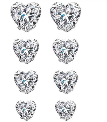 Flongo Magnetic Stud Earrings Set: Men Women Heart Cubic Zirconia Non piercing Clip on Earrings Stainless Steel - Christmas Halloween New Year Jewelry Gift for Girls Women