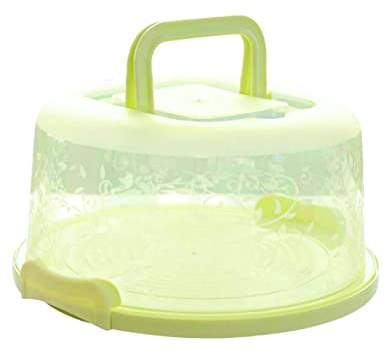 Portable Cake Box Carrier Handle Container Pie Storage Cupcake Green Round Transporting Lid Clip Lock, Cake Carrier Handle