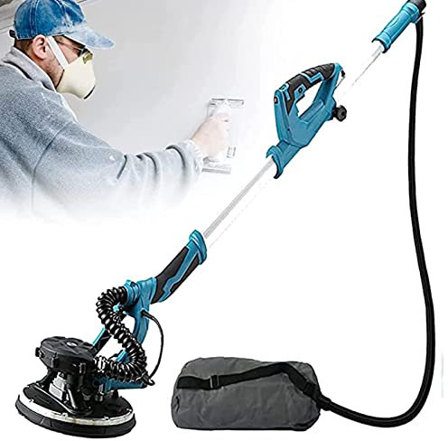 Levigatrice per muri a Secco da 1800 W, Levigatrice per muri a Secco a Testa Girevole con Sistema di aspirazione Integrato Manico telescopico da 130-200 cm, Levigatrice per muri a velocità regolabil