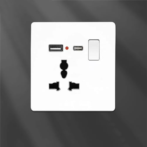 Toma De Corriente Estándar 13A, Enchufe USB Dual, Toma De Pared Tipo C, Toma De Corriente De Pared Universal Blanca De 5 Pines 1gang 3pin usb c