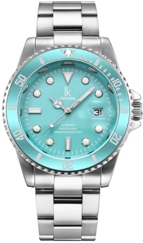 Alienwork Reloj Hombre Mujer Plateado Pulsera de Metal Acero Calendario Fecha Azul Claro Clásico Elegante