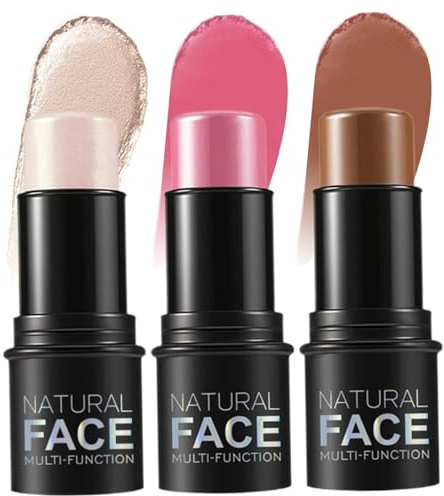 3 Stück Konturstift wasserdichte langlebige Highlighter Make up Stick Leichtes Multi Gebrauch Creme Kontur Gebäude Gesichts Make up Kit für Wangen Lippen Alle Haut, Highlighters Luminiserer