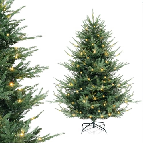 Costway 180 cm Konstgjord Julgran med 240 Varmvita LED-Lampor, 8 Ljuslägen, Plastgran med Gångjärnsstruktur för Hem och Kontor, Grön