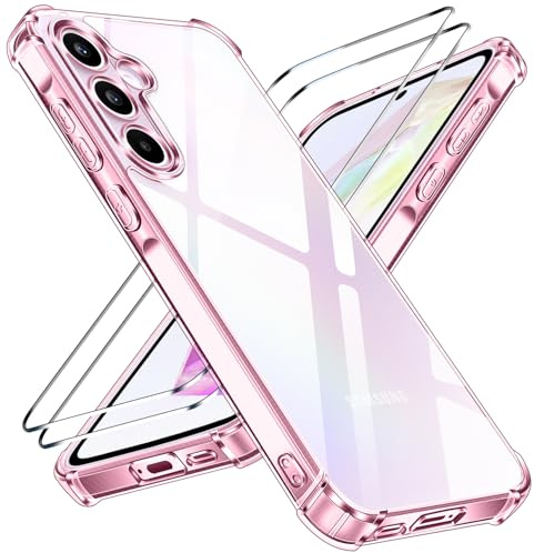ivoler Nie Vergilbung Klar Hülle für Samsung Galaxy A55 5G mit Stoßfest Schutzecken, 1 Handyhülle mit 2 Stück Panzer Schutz Glas, Transparent Schutzhülle Dünn Durchsichtige Case (Lila)