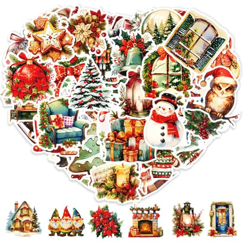 KOOKZ 100 Stück Aufkleber Weihnachten, Vintage Weihnachtsaufkleber Selbstklebend Weihnachtsetiketten, Geschenkaufkleber Weihnachten Etiketten, Sticker für Geschenkverpackung DIY