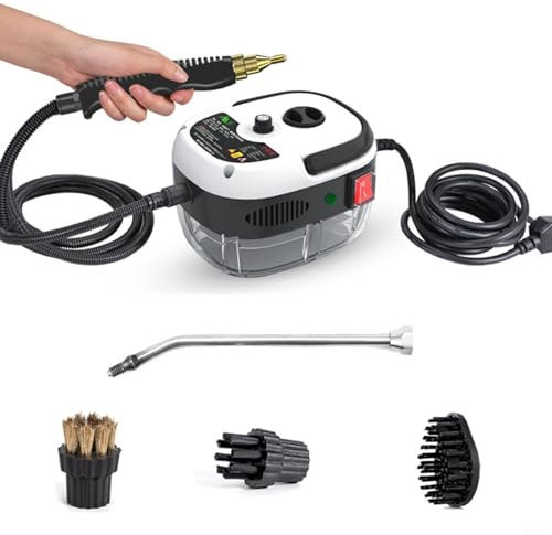 Pulitore a vapore portatile ad alta pressione, 2500 W, 6 velocità regolabile, serbatoio dell'acqua per casa, auto, cucina, piano cottura, forno a microonde (bianco)