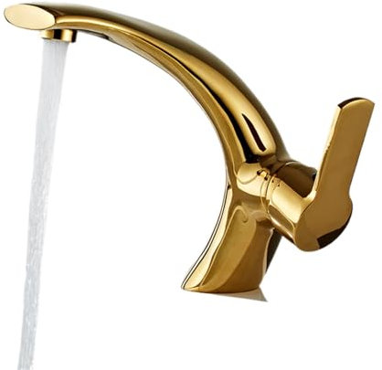 Waschbecken Design Wasserhahn Bad Mischbatterie Wasserfall Heiß und Kalt Wasserhähne für Badezimmerwaschbecken, Gold
