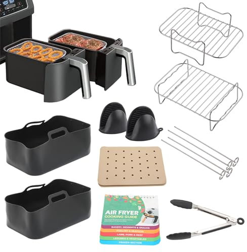Petyoung 9PCS Air Fryer Accessories with Silicone Air Fryer Liner, Racks, Gloves, Silicone Tong, etc, 150 Sheets Disposable Liners Compatible with Oven Microwave