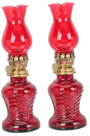 Cabilock 2stücke Petroleumlampe Handbemalt Vintage Für Innen Außen Romantische Beleuchtung Camping Picknick Robustes Transparente Schale Tragbar Retro Design
