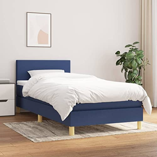 Brokky Boxspringbett mit Matratze Betten Mit Matratze Schlafzimmer Bett Boxspringbett Mit Matratze Blau 100x200 cm Stoff - 3140439