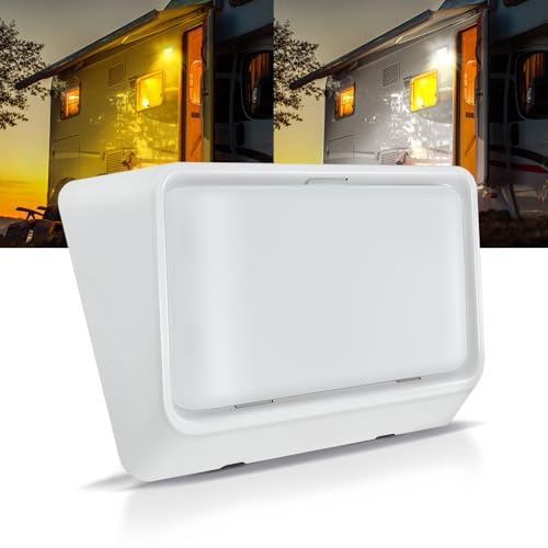 acegoo Campervan Porch Light LED Dual Color(White/Amber) Switchable 12V Exterior Utility Replacement Light for RV Trailer Camper Motorhome, 410 Lumen IP66 Nano Waterproof (White)