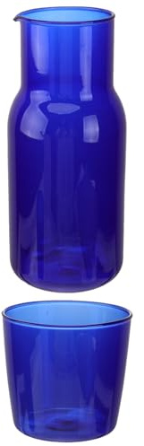Cabilock Juego de Vasos y Botella de Vidrio Azul, Jarra Taza para Agua y Té Helado, Diseño Ovalado para Uso Hogar y Celebraciones, Capacidad 1 Litro