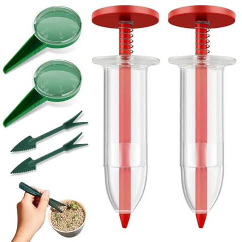 6 Pcs Seed Spreader, Seed Dispenser Set for Small Seeds, Mini Planter Tool with 2 Seed Spreaders 2 Seed Dispensers & Seedling Dibber Widger, Handheld Garden Sowing Tool for Planting Flowers Vegetables
