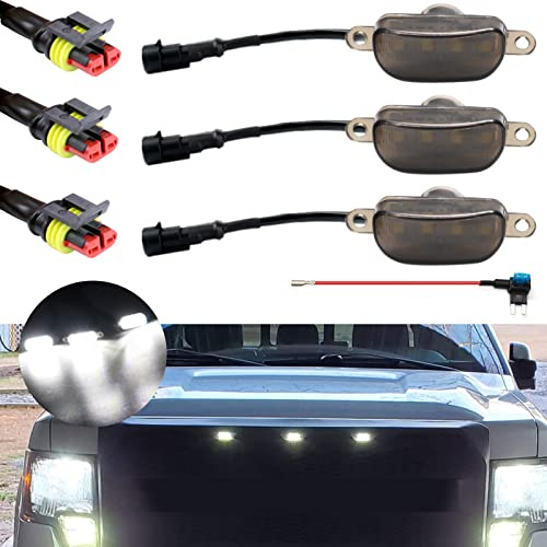 FetonAuto Front Grille Lights Compatible with 2010-2018 Ford F150 Raptor Style Aftermarket Grill, LED Grille Marker Lights Cars Grid Decorative Accessories, 3PCS with Fuse and Wire