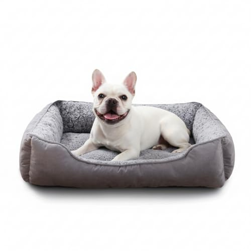 Oiilores Mittelgroßes Hundesofa, waschbar, weiches Plüsch, beruhigende Betten mit rutschfester Unterseite, rechteckig, Anti-Angst-Welpenmatte (75 x 55 cm, Grau)