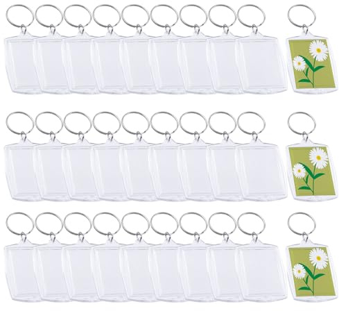 Swpeet Lot de 30 porte-clés vierges en acrylique avec clé, pendentif cadre photo en acrylique transparent