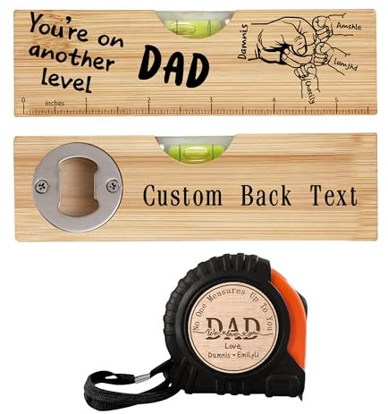 Mètre ruban personnalisé pour la fête des Pères et Décapsuleur en bambou Cadeau d'anniversaire personnalisé pour papa, papa, mari, lui