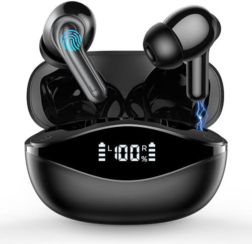BKXCHA Cuffie Bluetooth, In Ear Auricolari Bluetooth 5.4 con ENC Cancellazione Rumore Mic, Display a LED, Cuffie Senza Filo HiFi Stereo IP7 Impermeabili per iOS & Android