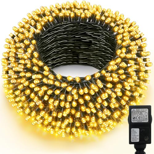 CCILAND Ghirlanda luminosa per esterni, 20 m, 200 LED, ghirlanda di luci per interni con 8 modalità di spina, luci di Natale impermeabili, cavo verde scuro per la decorazione del giardino di Natale
