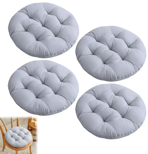 Sitzkissen Kissen, 4er Rund Sitzkissen Bequemes, 40x40x3cm Bodenkissen Rund Stuhlauflage für Bürostuhl, Gartenstuhl, Balkonstuhl, Sitzpolster Indoor & Outdoor für Esszimmer (4 Stück Hellgrau)