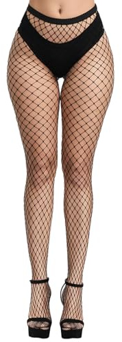 Morcheiong 1 Pack Schwarz Netzstrümpfe für Damen, Hohe Taille, Netzstrumpfhose