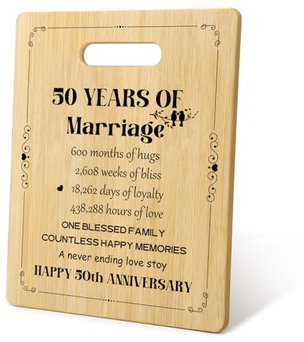 QCZONE 50th-Wedding Anniversary Chopping Board - Personalized Engraved Wooden Cutting Board Golden Wedding Anniversary Presents Gifts for Couple