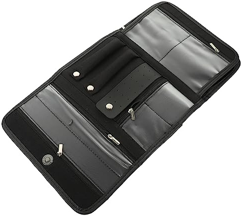 Ciieeo Rouleau de Rangement pour Bijoux Noir Pliable en Pu et Polyester Organisateur Portable Facile à Transporter, pour Voyages et Petits Bijoux