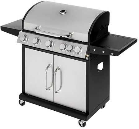 Woodland Grill - 5 + 1 Burner Gas BBQ, Built In Thermometer, Warming Racks, Flame Tamers, Convenient Storage & Mobility, Tool Hooks, Designed For Serious Grilling Enthusiasts - OC01BQ51005