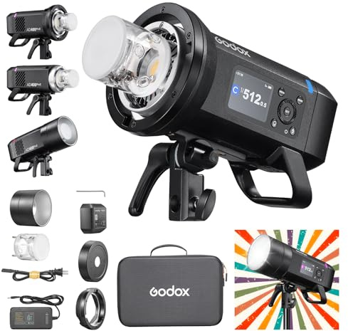 Godox AD400PROII Profession Studio Flash Light with Godox&Bowens Mount GN72 400Ws 2.4G TTL HHS 1/8000S 5600K±200K 21.6V/2600mAh 0.01-1s Recycle Time 30W Modeling lamp for Portrait/Product Photography