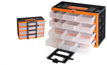 DRW Caja Herramientas 4 bandejas extraibles clasificadoras 31x16x22 cm