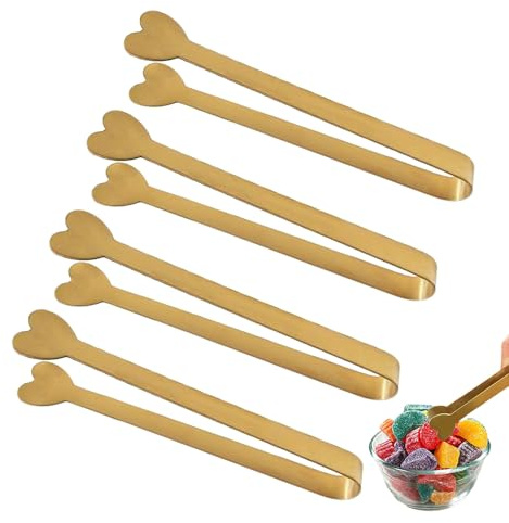 Edelstahl Zuckerzange - 4 Stück Herz Design Goldene Küchenzangen | Nicht Haftende Kleine Tafelzangen Für Candy Buffet Hochzeit Tee Kaffee, Fingerfood Dessert Party Küche Dekoration Servierzubehör