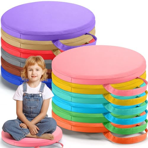 QJCHLO Quadratische Bodenkissen 30×30cmfür Kinder,Klassenzimmer mit Griffen | Flexible Bodensitzmöbel für Grundschulen, Klassenzimmer-Teppichkissen für , Kleinkinder und Kindertagesstätte (Soft Color)