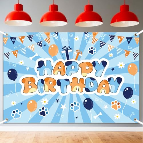 Décor de Fond Joyeux Anniversaire Chien, Ballons et Fanions Imprimés avec des Pattes de Chien Accessoires Photo pour Fête d'Anniversaire Garçon/Fille