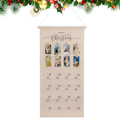Tablero de fotos para fotos, calendario de Adviento de Navidad con bolsillos y clips, tablón de anuncios de recordatorio, para habitaciones, dormitorios, escritorios, escuelas, casas, colegios