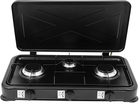 Réchaud à gaz de camping à 3 brûleurs et cuisinière d'extérieur - Puissance : 4,4 kW - Avec protection contre le vent - Avec commande indépendante de la flamme - Idéal pour les pique-niques et le