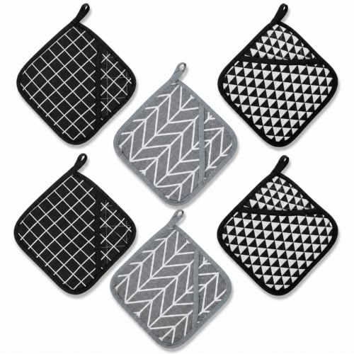 QWORK® 6 Stück Topflappen Hitzebeständige, 17x17 cm Topflappen Baumwolle mit Tasche, für Küche