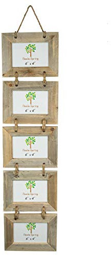 Nicola Spring Hanging 5-Photo Frame - Fits Photo Size 6 x 4 (15 x 10cm) - Pack of 1 - Rustic Natural Wooden Picture Frame Wall Mounted Landscape Orientation Rope Hanging Certificate Poster
