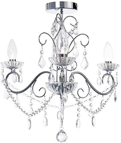 LITECRAFT Vara Chandelier Bathroom IP44 Rated Ceiling Light - (Chrome & Clear, 3 Light)