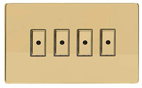 Varilight Eclique 2 4-Gang 1-Way Remote/Tactile Touch Control Master LED Dimmer Light Switch 4 x 0-100W (Max 10 LEDs) Polished Brass JDVE104S