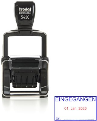 Trodat Professional 5430 Datumstempel – Eingangsstempel mit Datum und Text „EINGEGANGEN“ – 2-farbiges Stempelkissen blau/rot – robuster Büro-Datumsstempel