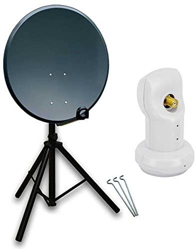 PremiumX Camping Satelliten-Komplettanlage 80cm Satellitenschüssel Aluminium SAT Single LNB Tripod Dreibein-Stativ 3X Heringe