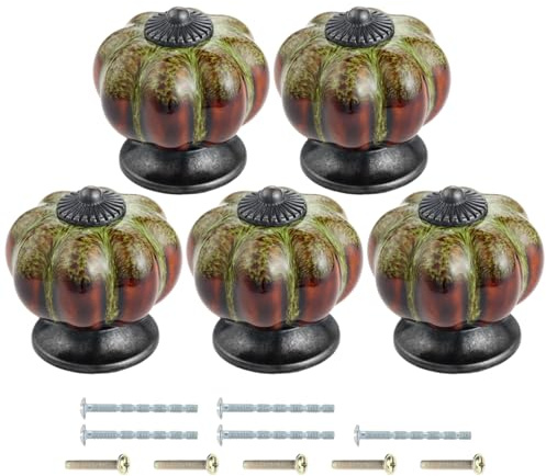 Mgoodoo 5pcs Antique Pumpkin Ceramic Door Knob for Cabinets Cupboard Dresser Drawers Kitchen Furniture Handles Pulls Leopard Green | Antique Style Furniture Knobs for Kitchen Dresser&Wardrobe,Drawer,Zinc Alloy,Easy Install Hardware Rustic